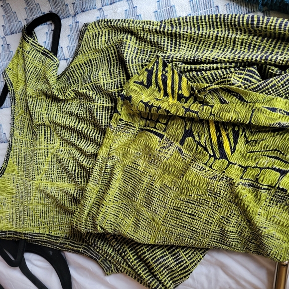 Vintage Pleat Pleat by Rafael Lime Green Tie Dye Maxi Dress Size Medium - Picture 6 of 8